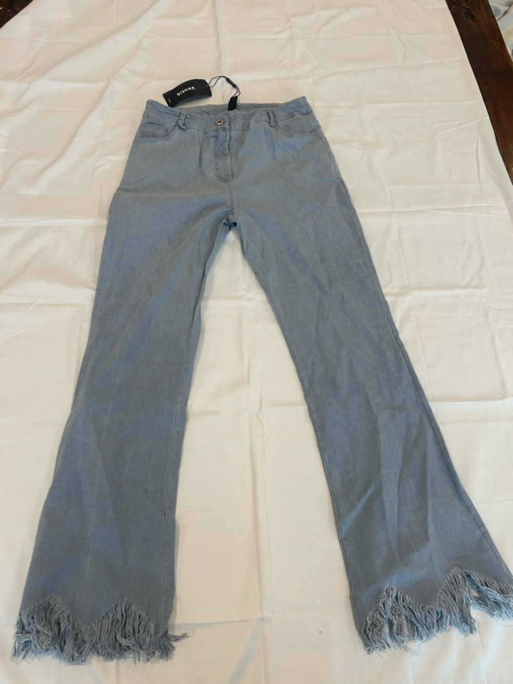 Frayed Hem Boot Cut Pants in Light Blue